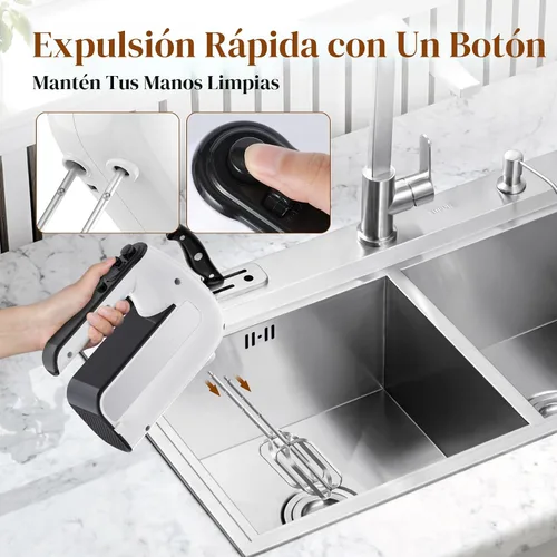 Miniatura 5 de Batidora de mano eléctrica de 5 velocidades, batidora de mano de 800 W con turbo para hornear y cocinar, mezclador de alimentos de cocina con Blanco