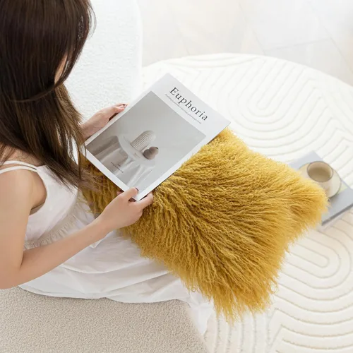 Miniatura 6 de MOOX Fundas de Almohada de Piel de Cordero Mongol Lumbar Throw Funda de Almohada de Piel de Oveja Lana Auténtica Piel Tibetana Acento Sala de Estar