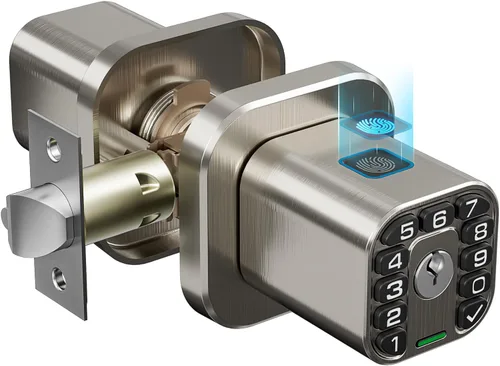Richelock Pomo de puerta de huellas dactilares, cerradura biométrica inteligente con teclado, perilla de puerta de código de entrada sin llave,