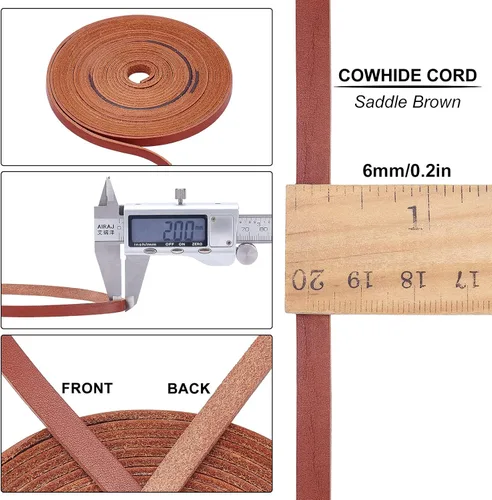 Miniatura 2 de GORGECRAFT Cordón de cuero genuino plano marrón de 197 pulgadas, 0.236 in, cuerda de cuero de grano completo, tiras de cuero de vaca de encaje