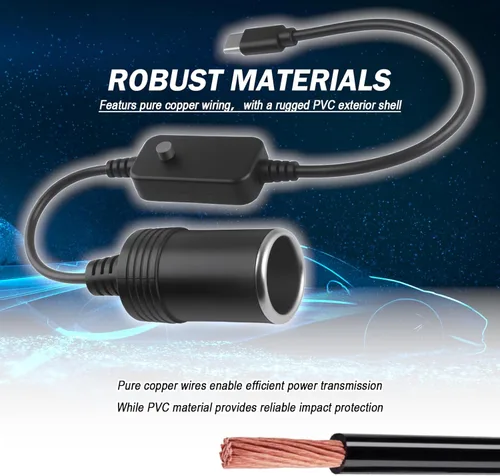 Miniatura 3 de Adaptador USB ajustable a 12 V con salida de 5 V/9 V/12 V/15 V/20 V, adaptador USB PD3.0 de 65 W a encendedor de cigarrillos, adaptadores
