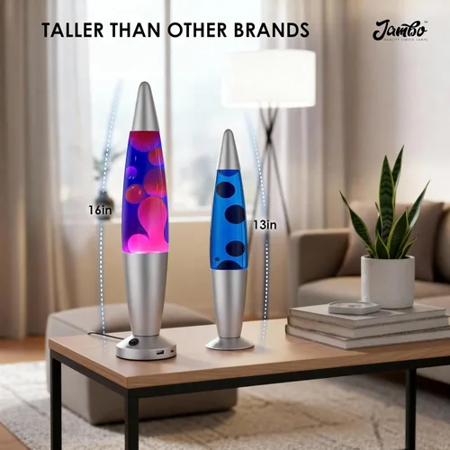 Miniatura 7 de JAMBO Hermosa lámpara líquida con puertos USB, luz de movimiento de 16" con líquido azul y cera morada, luz nocturna relajante, luz ambiental