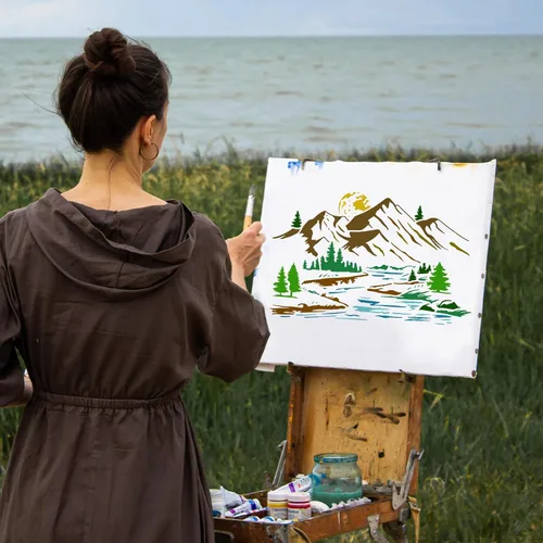 Miniatura 4 de FINGERINSPIRE Plantilla de montaña de 8.3 x 11.7 pulgadas, reutilizable, río, naturaleza, paisaje, plantilla de pintura, bricolaje, manualidades