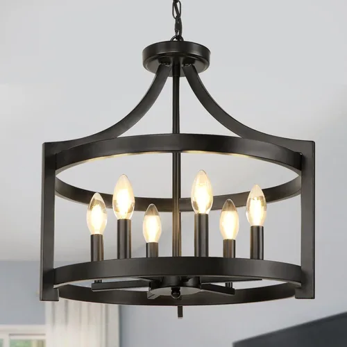 Candelabro de 6 luces negro, iluminación colgante moderna de tipo colgante, lámpara de techo convertible de montaje semiempotrado rústica vintage