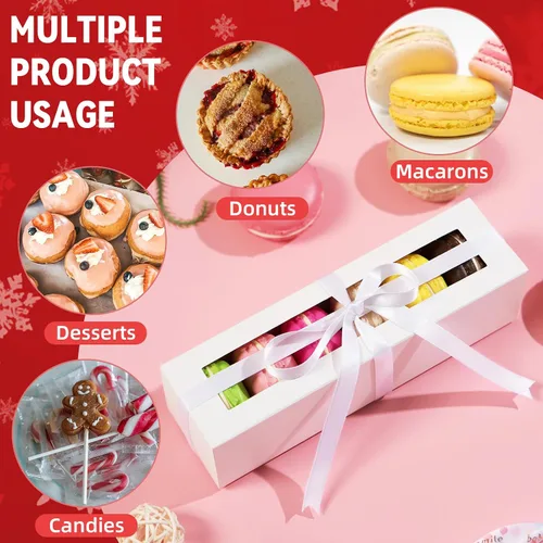 Miniatura 6 de HAPPY POTATO Paquete de 25 cajas de macarrones para 6, 7.2 x 1.9 x 1.9 pulgadas, cajas de embalaje de macarrones, cajas de macarrón rosa
