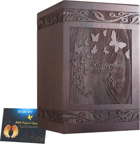 Miniatura 14 de Urnas de cremación para cenizas humanas adultas, masculinas y femeninas, cajas y ataúdes de madera tallada con mariposas para cenizas de hombres