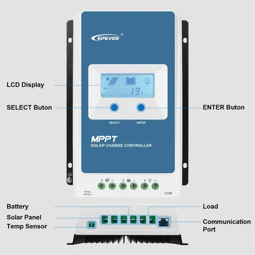 Miniatura 3 de EPEVER Controlador de carga MPPT 10a con pantalla LCD, entrada máxima de 100V, interruptor automático de 12V/24V