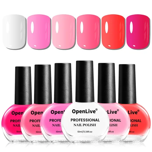 Miniatura 9 de OpenLive Juego de 12 esmaltes de uñas con combinación de 10 colores, 2 capas base y superior, esmalte de uñas de secado rápido de larga duración