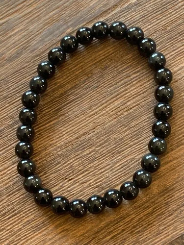Miniatura 4 de Pulsera de ónix negro redonda de 0.236in elástica de 6 12 pulgadas con cuentas nunca usadas #20024