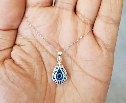 Miniatura 5 de Mystic Jewels - Colgante de plata de ley 925 con forma de gota de cristal con cadena de plata (forma de ojo)