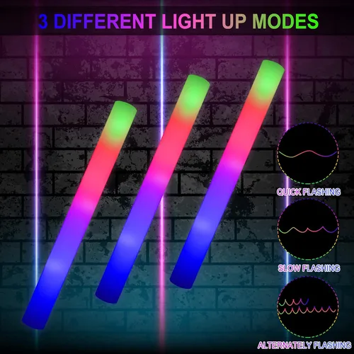 Miniatura 2 de LifBetter 58 Piezas Varillas de Espuma Brillantes a Granel, Varillas de Brillo LED con 3 Modos de Parpadeo Colorido, Batería de Larga Duración que