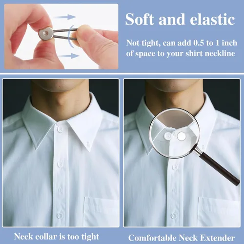 Miniatura 4 de 12 extensores de cuello elásticos y ajustables para camisas de hombre, cómodos extensores de botón de cuello para camisas de vestir y trajes