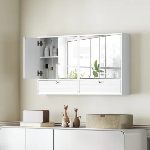 Miniatura 6 de Giantex Armario de baño montado en la pared con espejo organizador de almacenamiento con estante de almacenamiento extraíble, botiquín, blanco