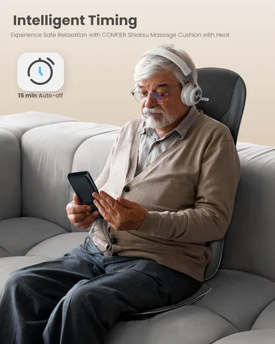 Miniatura 4 de COMFIER - Masajeador Shiatsu de espalda completa para silla con calor, con 2 velocidades Shiatsu, almohadilla de masaje para silla con punto