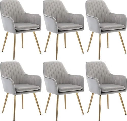 Miniatura 13 de Gold Thumb Juego de 2 sillas de comedor de terciopelo con respaldo medio, sillón moderno de ocio con patas chapadas en oro, silla tapizada para sala