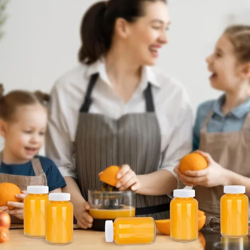 Miniatura 7 de HINGWAH Paquete de 12 botellas de vidrio de 4 onzas con tapas, botellas vacías de 4.1 fl oz de chupito de jugo de bienestar, tarros de vidrio