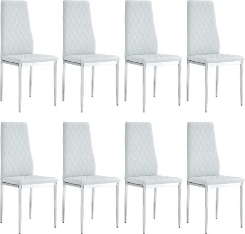 Miniatura 12 de Juego de 4 sillas de comedor modernas, de piel sintética negra, juego de 4, sillas tapizadas con respaldo alto con patas de metal plateado