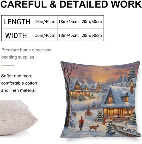Miniatura 2 de Fundas de almohada de 16 x 16 pulgadas, diseño de pueblo de invierno, decoración de Navidad, para sofá, sala de estar, dormitorio