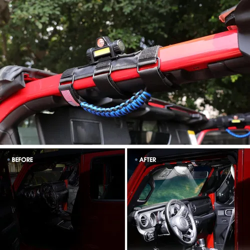 Miniatura 7 de sukemichi Asas de Agarre para Barra Enrollable con Luz para Accesorios de Jeep Wrangler TJ JK JL YJ Unlimited Rubicon Sahara 2 Puertas 4 Puertas