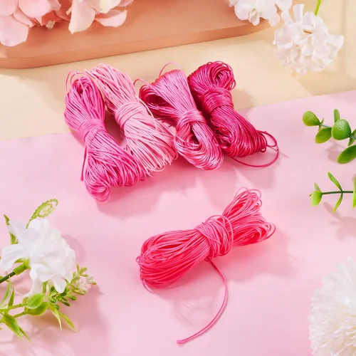 Miniatura 6 de 109 yardas de 0.020 in de color rosa encerado de poliéster para trenzar cuerda encerada de cuentas hilos para bricolaje pulsera de amistad, collar