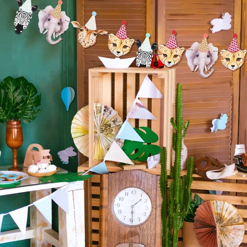 Miniatura 5 de Epakh Cartel de feliz cumpleaños de animales de safari, decoración temática de selva, decoración de fiesta, bosque, animales salvajes, suministros