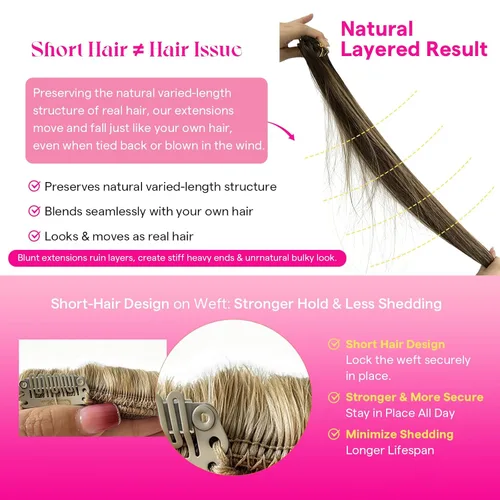 Miniatura 4 de Ve Sunny Extensiones de cabello clip-in de cabello humano real con reflejos, extensiones de cabello con clip para cabello corto, marrón oscuro