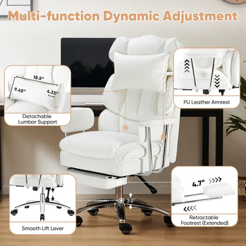 Miniatura 6 de Silla de oficina ejecutiva Sweetcrispy para casa y oficina - Ergonómica, grande, alta, con respaldo alto con reposapiés y soporte lumbar, Blanco