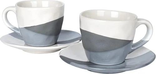 Miniatura 8 de Bosmarlin Juego de 2 tazas de café de gres con platillo para café con leche, capuchino, té, onzas, lavavajillas y microondas (negro, 2)