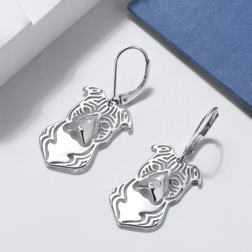Miniatura 3 de Pit Bull Dog Sterling Silver Necklace Dangle Earrings Set by Ginger Lyne Ears Down Puppy Dog Pet Pendant Box Chain Doggie Animal Paw Print Heart