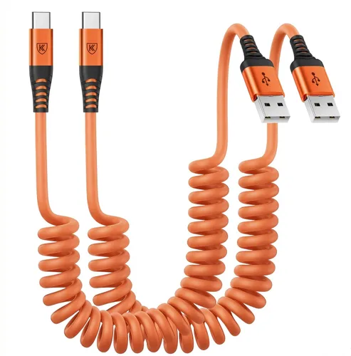 Miniatura 10 de Cable de carga USB tipo C de carga rápida, [2 paquetes, 3 pies] Cable de carga USB A a tipo C enrollado para automóvil USB-C compatible con iPhone