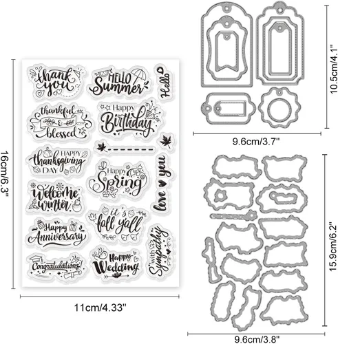 Miniatura 2 de INFUNLY Juego de 3 sellos y troqueles para hacer tarjetas, bendición, palabras, troqueles y sellos, diseño de feliz primavera, sellos transparentes
