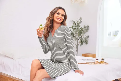 Miniatura 2 de Ekouaer Camisón o pijama de manga larga con cuello en V y botones para mujer