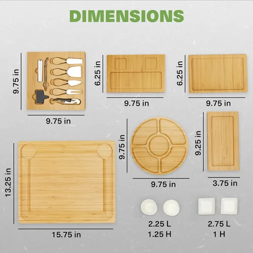 Miniatura 5 de Dynamic Gear Tabla de charcutería con cajones extraíbles, juego de tablas de queso de bambú expandible con utensilios, cuencos, bandejas