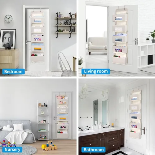 Miniatura 4 de MAX Houser Organizador para colgar sobre la puerta con 5 estantes y 2 ganchos de metal, organizador de almacenamiento de pared con 5 bolsillos
