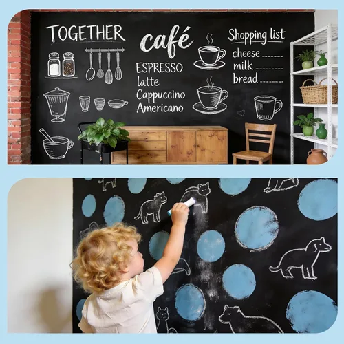 Miniatura 4 de Rollo de papel adhesivo extragrande para pizarra, de pelar y pegar, con 5 gis incluidos, papel tapiz para pizarra, papel de contacto para pintura