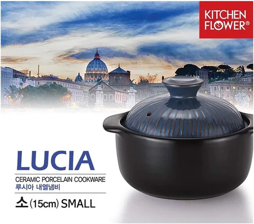 Miniatura 6 de Kitchen Flower Lucia - Olla caliente de cerámica esmaltada natural (vintage azul, 21.1 fl oz)
