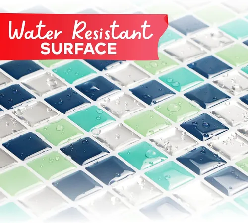 Miniatura 7 de XFasten 10 azulejos cuadrados para despegar y pegar para cocina, 10 unidades de 12 x 12 pulgadas con cortador, azulejo de mosaico cuadrado azul