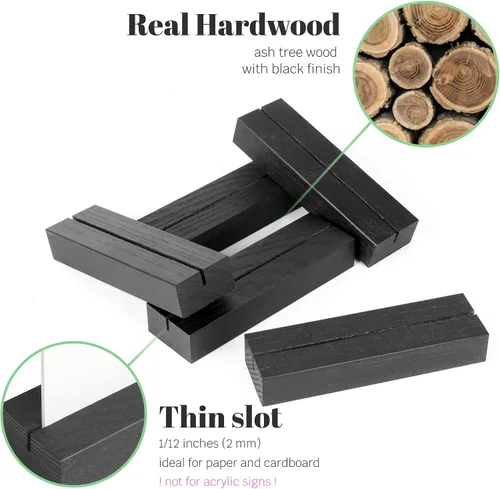 Miniatura 3 de Paquete de 10 soportes de madera para tarjetas de lugar, soportes de madera negra para números de mesa, soporte para tarjetas de nombre, soportes
