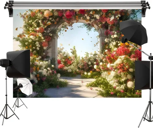 Miniatura 6 de Kate Telón de fondo de fotos con arco de flores, decoración real, estilo cuentos de hadas, tela impresa para fiesta de cumpleaños de niños, fondo