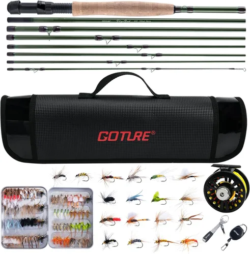 Miniatura 8 de Goture Combo de caña de pescar con mosca y carrete de 9 pies y 8 secciones, carrete de pesca con mosca preforrado, 80/90 moscas de pesca con caja