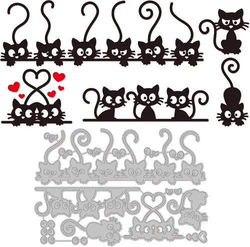 Miniatura 8 de INFUNLY 5 troqueles de metal para hacer tarjetas y álbumes de recortes, gatos, corazones y animales 5 troqueles para gatos
