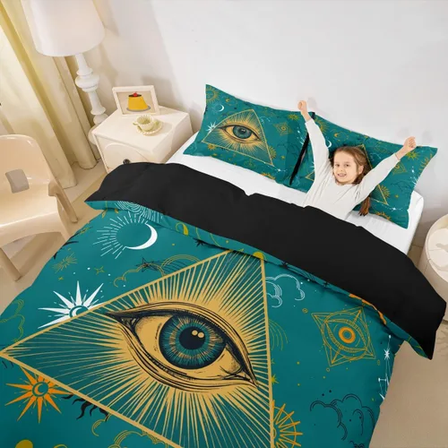 Miniatura 28 de Erosebridal Juego de ropa de cama bohemio con sol y luna, funda de edredón hippie de 3 piezas, colorida funda de edredón teñida anudada, funda