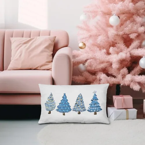 Miniatura 2 de KEUSPI Decoración Costera de Navidad - Fundas de almohada azules con árbol de Navidad de 12 x 20 pulgadas, fundas de almohada de Navidad