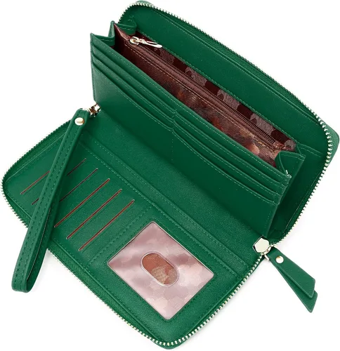 Miniatura 2 de Badiya Cartera para mujer con bloqueo RFID, soporte para tarjetas de crédito, de gran capacidad, con cierre de cuero, con cremallera alrededor