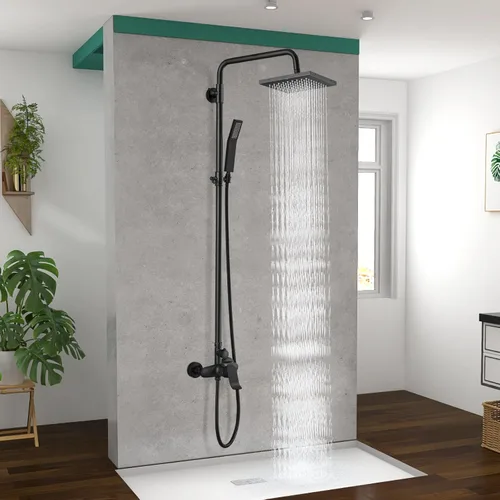 Miniatura 9 de Heyalan Sistema de ducha expuesto negro mate, juego de 2 ducha funcional de baño de 8 pulgadas, cabezal de ducha cuadrado de lluvia con rociador