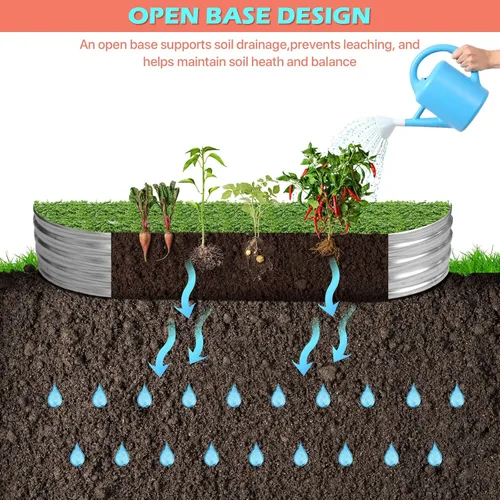 Miniatura 4 de HKLGorg Cama de jardín elevada galvanizada, caja de metal galvanizado de 6 x 3 x 1 pies, macetero ovalado grande elevado para flores, verduras