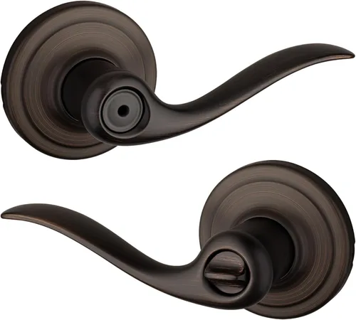 Miniatura 26 de Kwikset Tustin Manija de Puerta de Paso Interior, Palanca para Puertas de Armario y Pasillo, Palanca de Manija Reversible Sin Bloqueo, Bronce Bronce