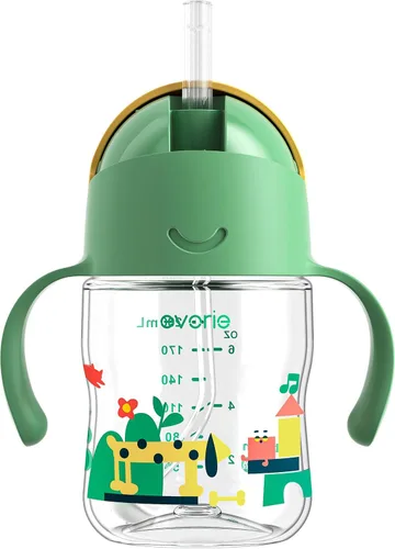 Miniatura 28 de Evorie Tritan - Vaso para beber con popote con peso con asas para bebés y niños pequeños, botella de agua a prueba de derrames con popote para 6