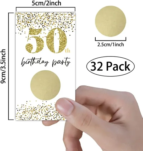 Miniatura 2 de REWIDPARTY Tarjetas de juego para rascar para fiesta de cumpleaños número 50 de oro blanco (32 unidades) tarjetas de rascar para fiesta de 115B