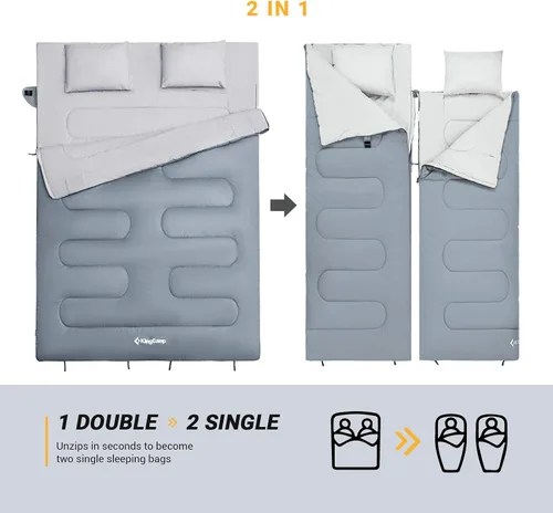 Miniatura 4 de KingCamp Saco de dormir tamaño Queen para adultos, parejas, XL, 20 grados y 2 personas, cálido y cómodo para acampar en familia